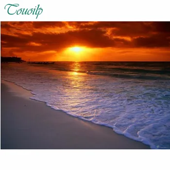 

Diamond Cross Stitch Crystal Full round square Diamond Sets Diamond Painting Scenery Diamond Embroidery Sunrise Beach Sea Water