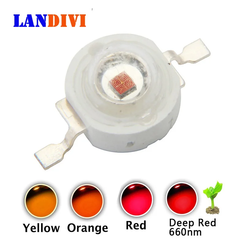 10pcs led diode 1w 3w red 620nm Deep red 660nm led yellow 590nm orange