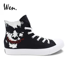 Вэнь Повседневная Черная Мужская обувь дизайн на заказ Джокер ручная роспись парусиновая обувь с высоким берцем на шнуровке женская обувь на плоской подошве кроссовки для взрослых плимсоллы