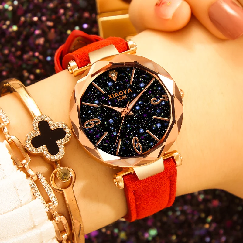 

2019 Ladies Watch New Casual Fashion Quartz Watch Starry Sky colorful Leather Wristwatch Simple Designer Women Clock reloj mujer
