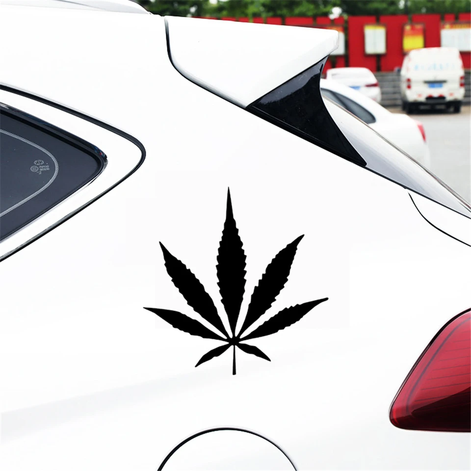 Marijuana Leaf Fashion Vinyl Car-Styling Stickers Decals Waterproof Creative Car Body Window Wall Decal Stickers Funny 14cm14cm (2)