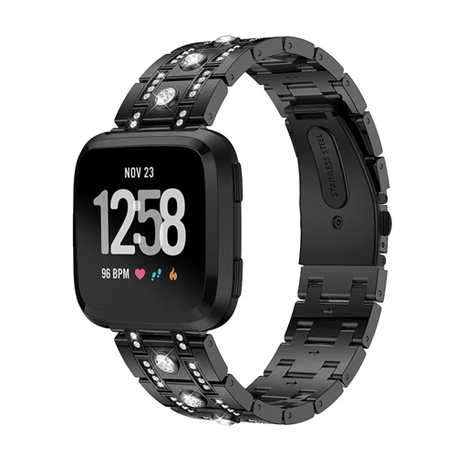 black Алмазный обруч для Fitbit Versa/Versa 2/Versa lite ремешок сменный Браслет ремень из нержавеющей стали wachband Fitbit аксессуары - Цвет ремешка: black