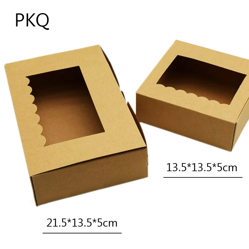 20pcs/lot Kraft paper box for cake macaroon kraft box with window paper