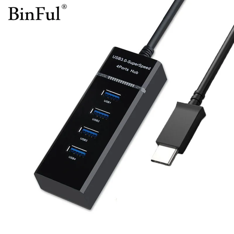 BinFul 4 Port USB C USB C External 4 USB 3 0 Power Ports with LED 1
