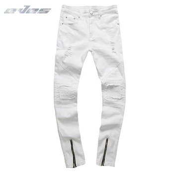 

EVES Men Clothes 2019 Hip Hop Skinny Motorcycle Denim Pants Golden Zipper Designer White Jeans Mens Casual Men Jeans Trousers
