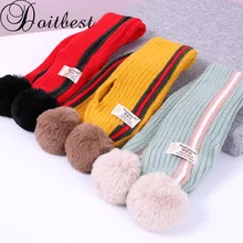Doitbest 2-9 лет дети зима полосатый трикотажный зимний шарф имитация кашемира теплый Hairball шарфы дети мальчик девочки воротник