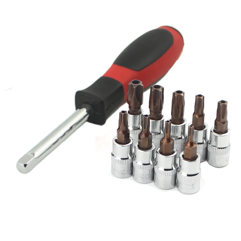 

9Pcs Torx Star Pentalobe Screwdriver Bit Socket Set 1/4 Inch Drive Socket Car Hand Tools Repair Kit Cr-V Steel Bits T10-T50