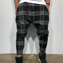 Шаровары, штаны для бега, спортивные штаны в стиле хип-хоп, повседневные свободные брюки карандаш для мужчин, клетчатые брюки карго, мужские уличные тонкие брюки плюс
