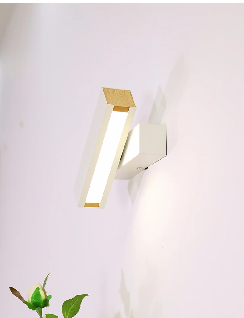 Скандинавский поворачивающийся металлический светодиодный настенный светильник для спальни, дубовый светодиодный настенный светильник