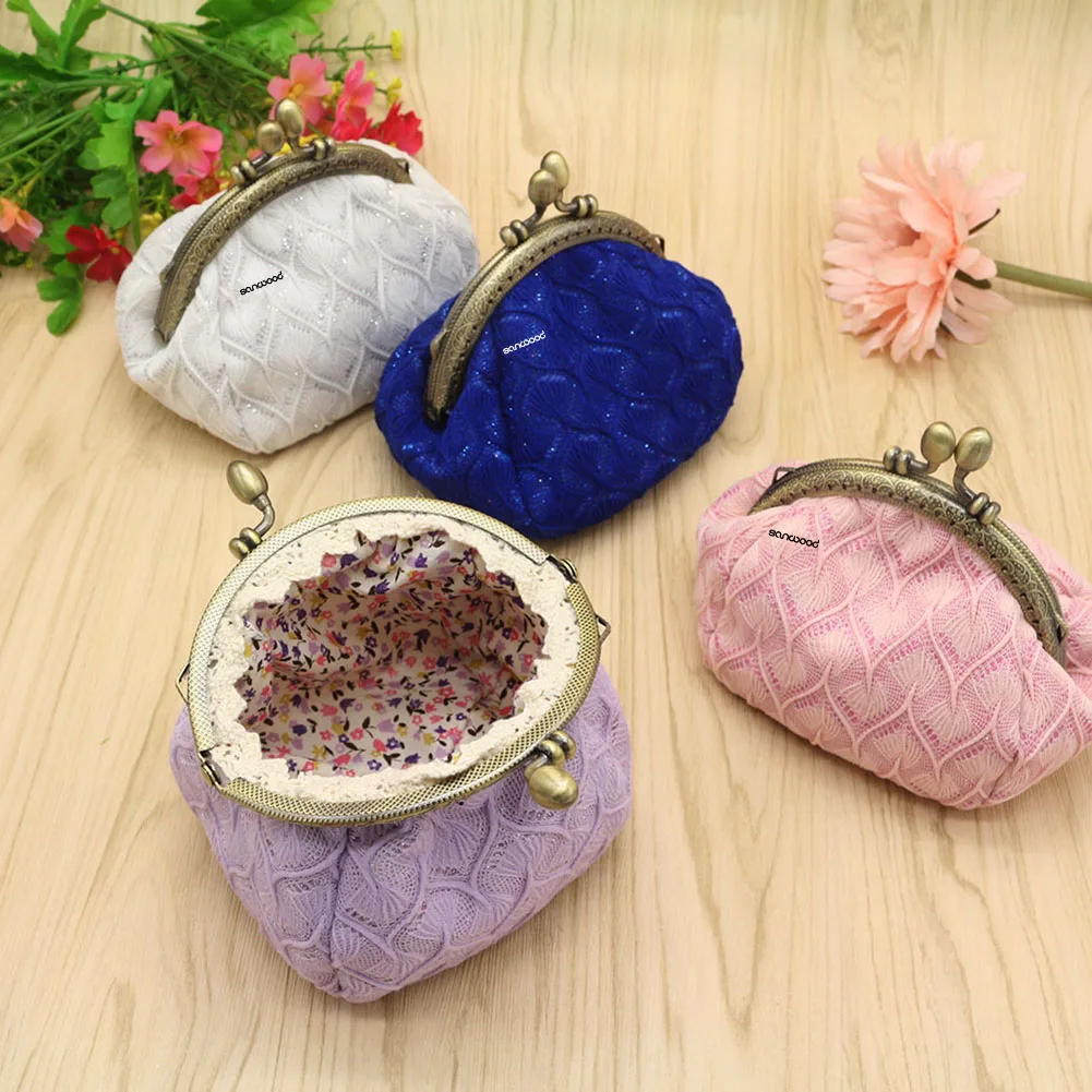 Women Vintage Woolen Yarn Knitted Coin Purse Sweet Mini Wallet Card Holder Bag