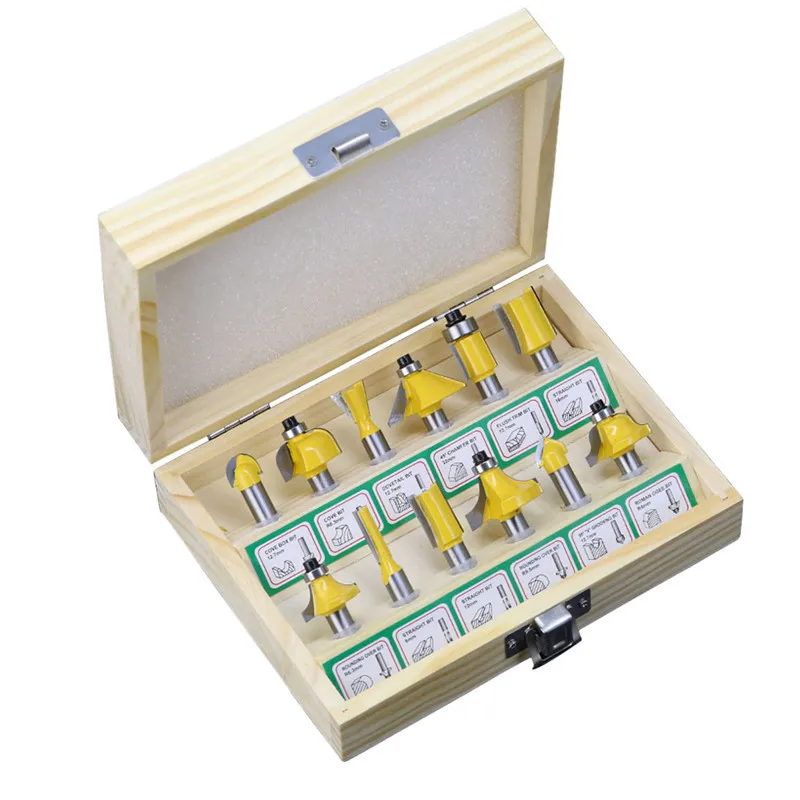 

12pcs Router Bit Sets Milling Cutter 8mm Wood Cutter Carbide Shank Mill Woodworking Trimming Engraving Carving Cutting Tools