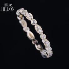 HELON Pave Real Natural Diamonds Engagement Ring Solid 10K Yellow Gold Women’s Anniversary Wedding Diamonds Band Fine Jewelry