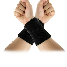 Новая распродажа черный эластичный махровый спортивный напульсник на запястье поддержка 2 шт