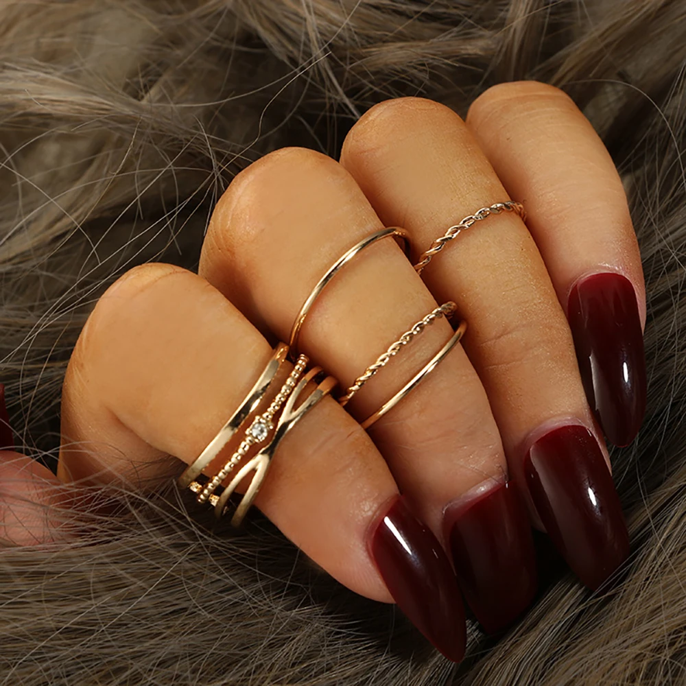 

17IF Fashion Gold Color X Knuckle Rings Set For Women Vintage Midi Finger Ring Female Party Jewelry Gifts Drop Shipping 5Pcs/Set