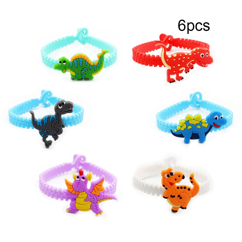 

MrY 6 pcs/set Cartoon Dinosaur Bracelet Adjustment Wristband Rubber Ornaments Party Decorations Kids Finger Brace Birthday Party