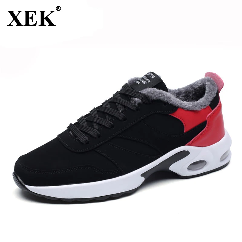 

XEK 2018 Autumn Winter Running Sneakers For Men With Fur Male Trainers Plush Warm Sport Air Cushion Sneakers Light Athletic JH69