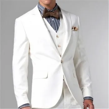 

Grooms Tuxedos White Peaked Lapel Wedding Suits For Men Three Piece Mens Suits Two Button Groomsmen Suit(pants+jacket+vest+bow)