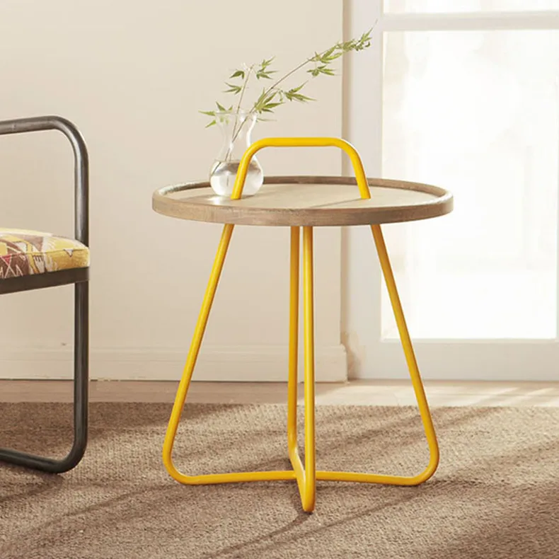 Simple lifting type iron wood tea table button corner sofa creative pine round coffee table