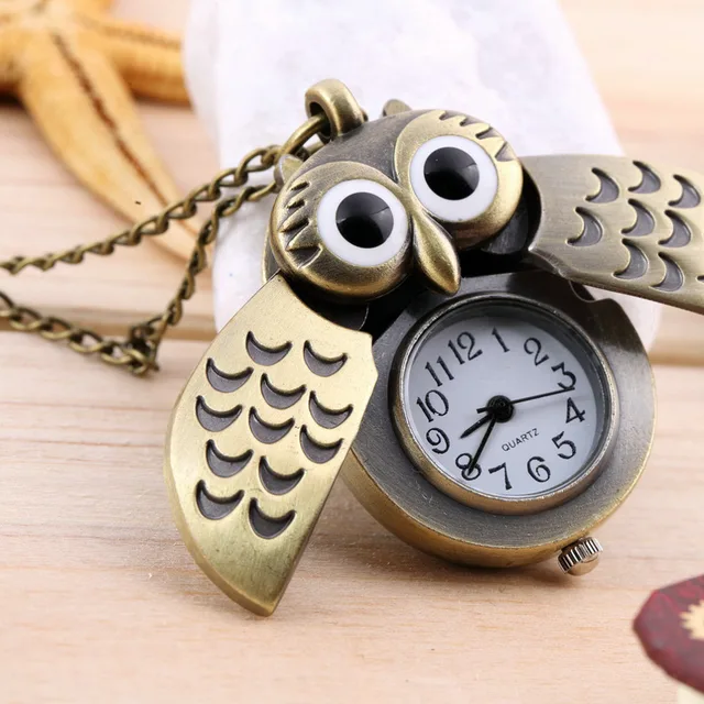 OUTAD Unique Design Cartoon Retro Bronze Owl Pocket Watch Sweater Chain Necklace OUTAD Unique Design Cartoon Retro Bronze Owl Pocket Watch Sweater Chain Necklace
