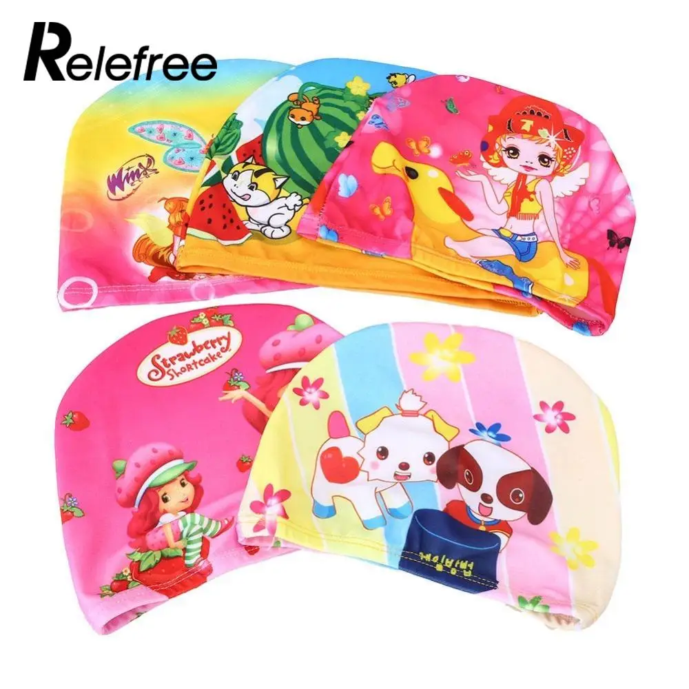 

Relefree Unisex Kids Baby Boys Girls Cartoon Polyester Waterproof Swimming Cap Hat Elasticity Bathing Swim Cap