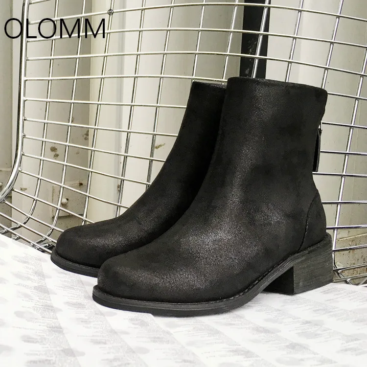 

New England Zipper Boots Womens Leather Black Retro Thick with Wild Martin Boots Ankle Boots for Women Women Boots