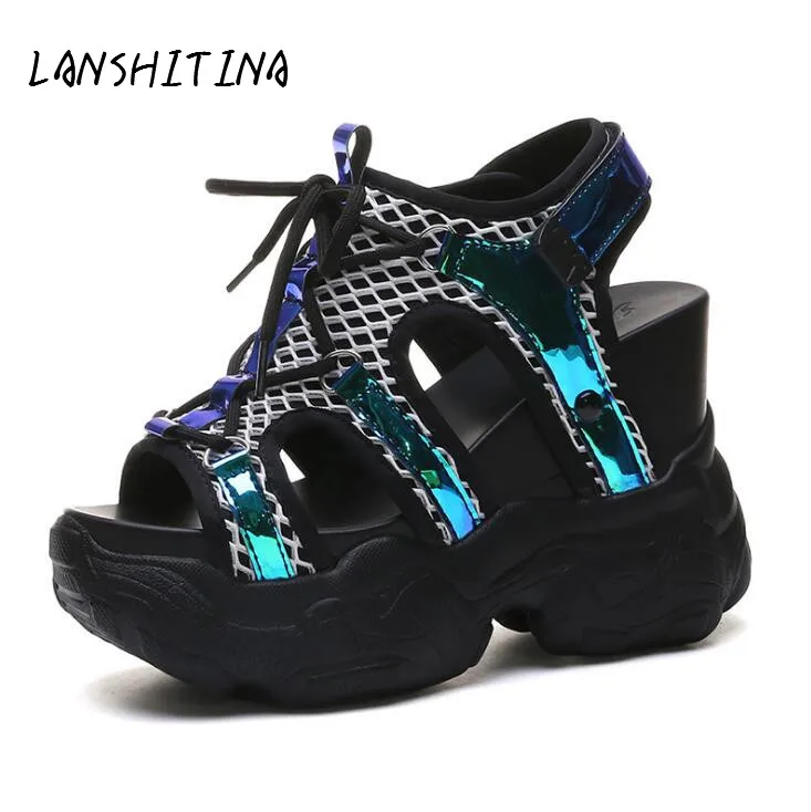 

2019 Summer Women Sandals Thick Bottom Wedge Platform Sandals Ladies 11.5CM high heels Shoes Woman White Black Beach Shoes