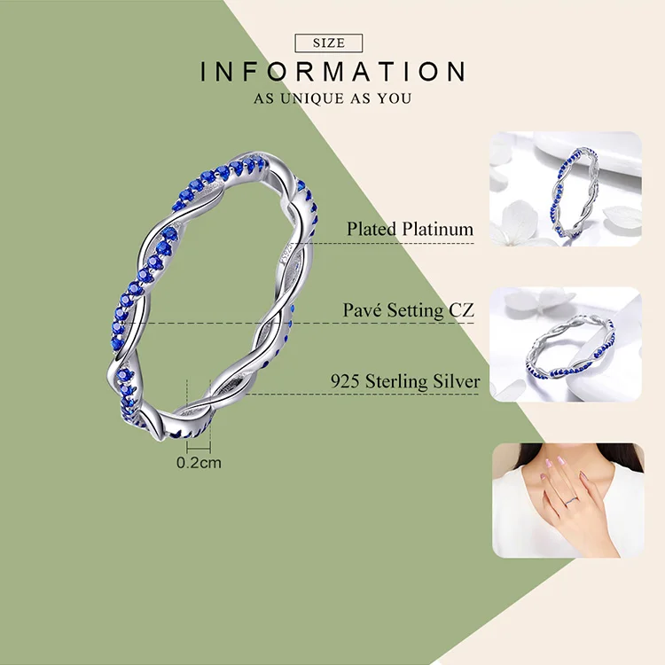 2019 уникальные кольца 925 пробы простой серебряный и синий витой линии CZ вечерние свадебные кольца ювелирные изделия anillos mujer HSR402