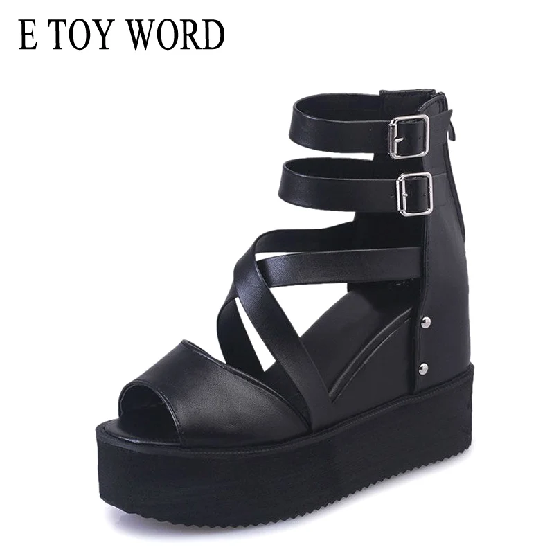 E TOY WORD Fashion platform Sandals Summer muffin bottom Women Wedge Fish mouth High Heels sandals 11cm Women's sandals