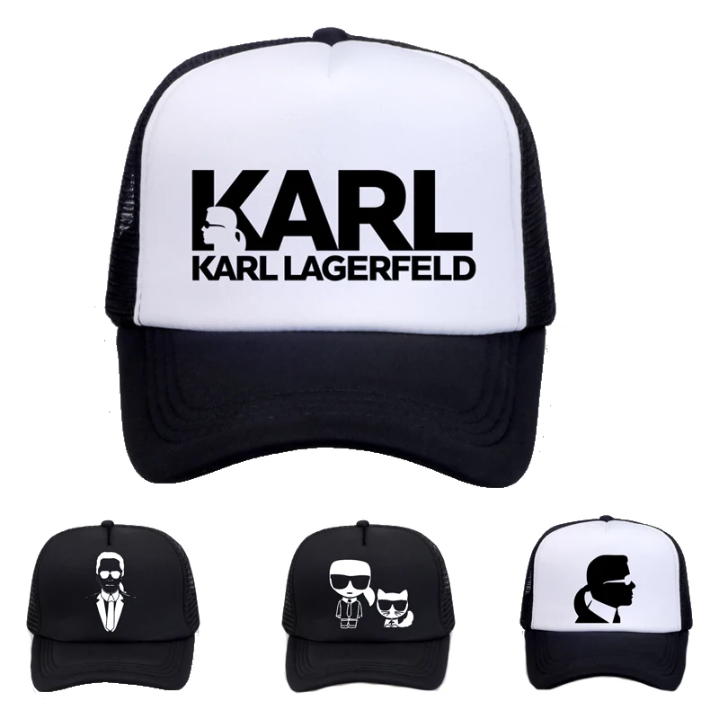 

Designer Karl Lagerfeld cap men Women Baseball caps Print Mesh Net Trucker Sun Hat cool Mesh Adjustable snapback hats Bone