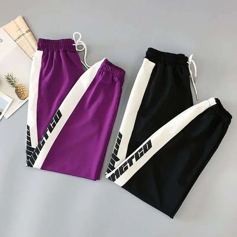 

Autumn Hip Hop High Street Black Cool Harajuku Women Casual Pants Loose High Waist Letter Print Fall 2019 Purple Harem Pants