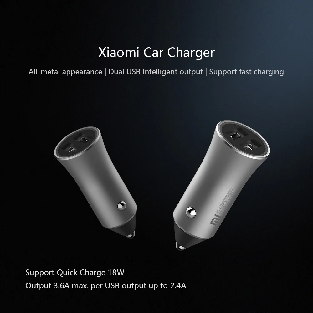 Xiaomi Mi Car Charger Dual USB Quick Charge 5V/2.4A 9V/2A 12V/1.5A Max 18W Fast Charge Edition With LED Light for Xiaomi Samsung