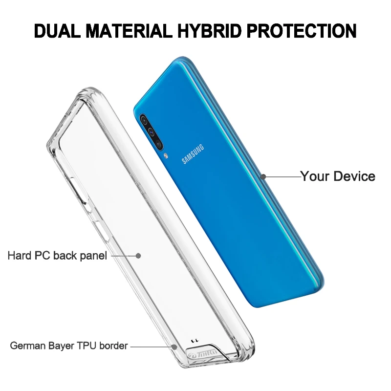 Прозрачный противоударный чехол toyko Chiron для samsung Galaxy A50 A505F, задняя крышка для телефона, Жесткий ПК, мягкий ТПУ бампер, гибридный Чехол