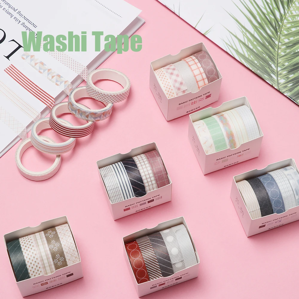 

5Pcs/Box 10mm*3M Checkered Stripes Washi Tape DIY Decoration for Scrapbooking Phone Book DIY Masking Tape Adhesive Tape