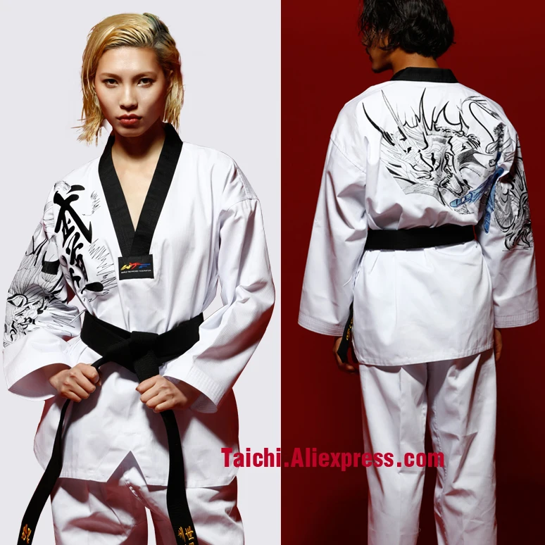 

Martial Arts TKD Tae Kwon Do Korea V-neck Adult Taekwondo Master Uniform for Poomsae & Training,WTF Uniform,160-190cm