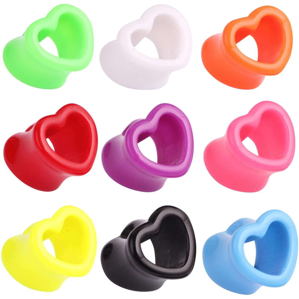 Showlove 2Pcs Acrylic Heart Hollow Double Flare Ear Tunnels Ear Plugs Ear Piercing Body Jewelry