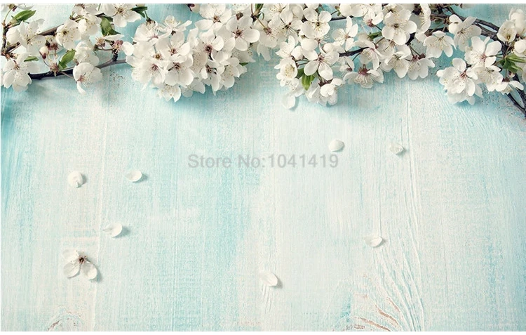 Custom Any Size Mural Wallpaper 3D Blue Wood Grain Cherry Blossom Photo Wall Painting Living Room Bedroom Romantic 3D Home Decor