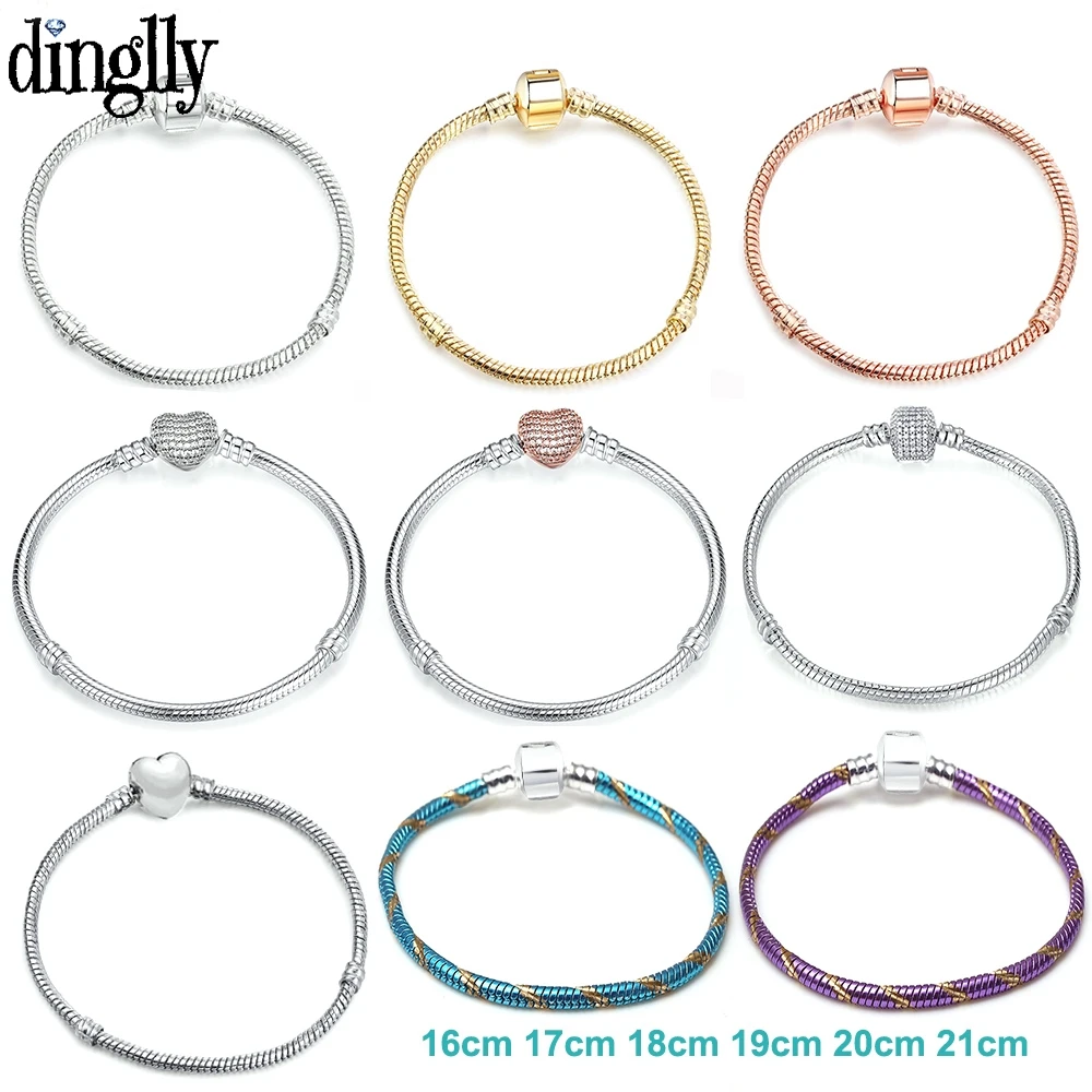 

European Pop Colorful Snake Chain Brands Bracelets For Women DIY Original Silver Rose Gold Men Charm Bracelet & Bangles Gift