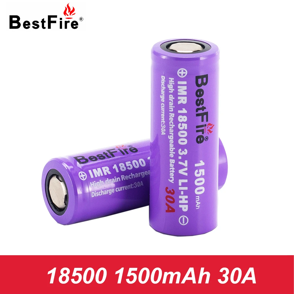 

18500 Battery 3.7V IMR 1500mAh 30A Bestfire li-ion Rechargeable Battery 18500 for Flashlight Electric Clippers A136