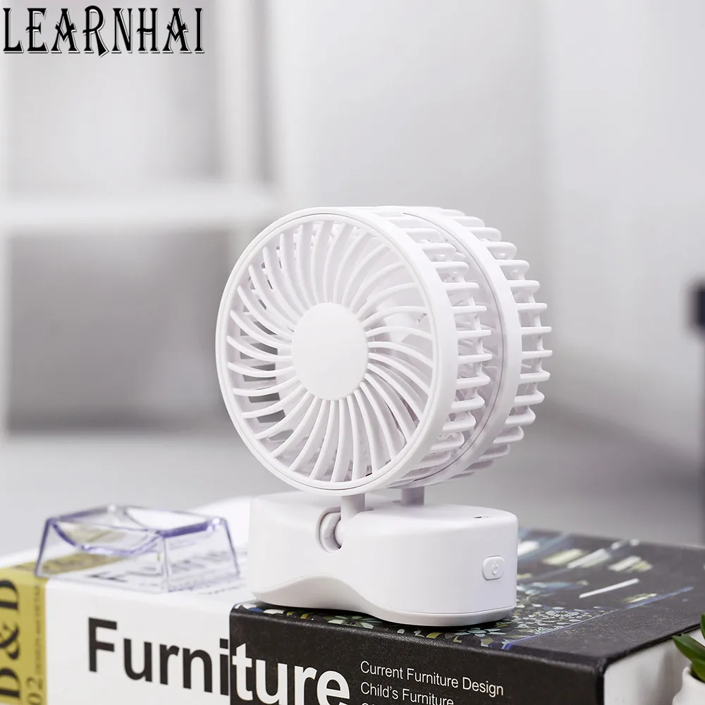 LEARNHAI, 2 мотора, мини USB Настольный Электрический вентилятор, три скорости, регулируемая летняя пара, вентилятор кондиционера с перезаряжаемой батареей