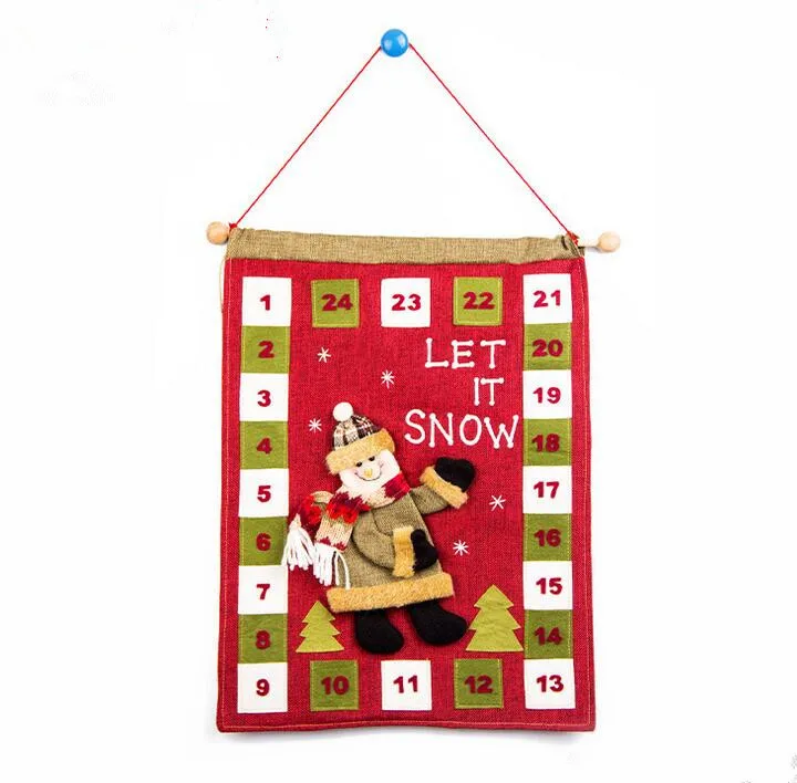 Рождество Санта Клаус Снеговик обратный отсчет календарь льняная ткань висящая на стене Advent Календарь Рождественские украшения