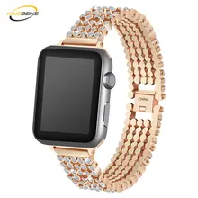 KINGBEIKE Stainless Steel Watchband For Apple Watch 38mm/40mm/42mm/44mm 1/2/3/4 Series Band Replacement Metal Bling Strap