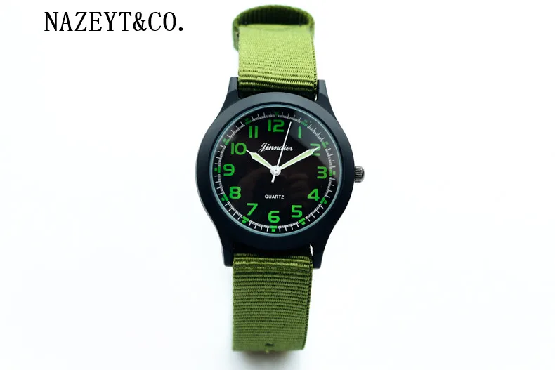 Новые модные детские армейские часы для мальчиков и девочек, для студентов, для занятий спортом на открытом воздухе, светящиеся руки, нейлон, унисекс, любовные часы - Цвет: Зеленый