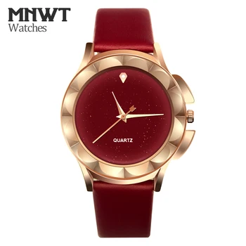 

MNWT Brand Luxury Women Watches Ladies Red Leather Strap Quartz Wristwatches Fashion Female Dress Watch Reloj Mujer Clock