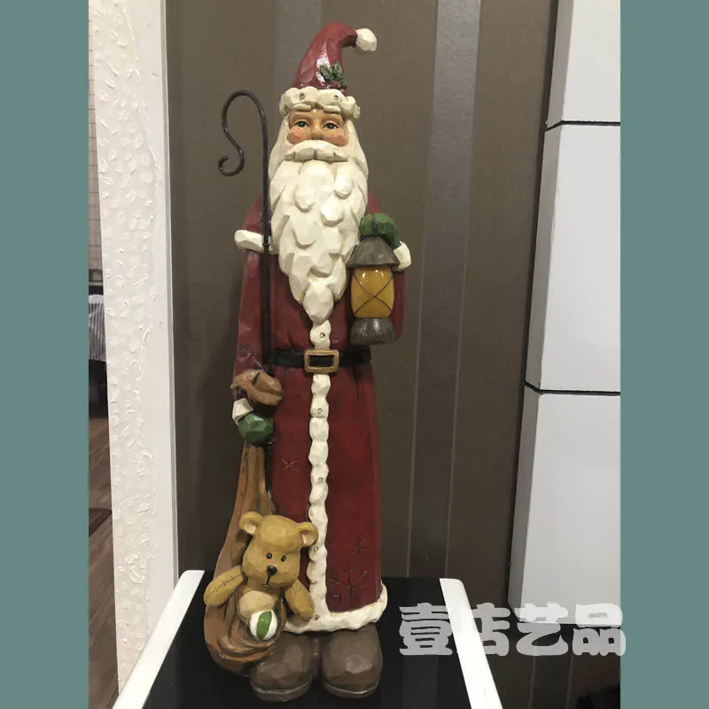 Смола Настенная Декорация голова оленя ограничение резьбы по дереву Тонкий и длинный фонарь Санта Клауса с подарочной сумкой светодиодный фонарь Рождественский подарок
