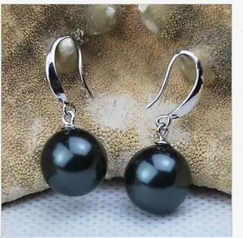 

charming 10-11mm sTahitian black green pearl earring 925s