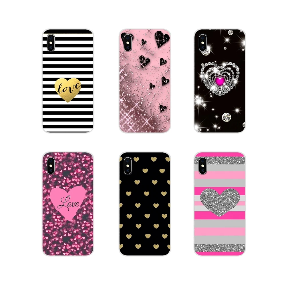 

Love Striped Golden Heart Glitter Mobiel For Xiaomi Redmi Note 6A MI8 Pro S2 A2 Lite Se MIx 1 Max 2 3 For Oneplus 3 6T TPU Cases