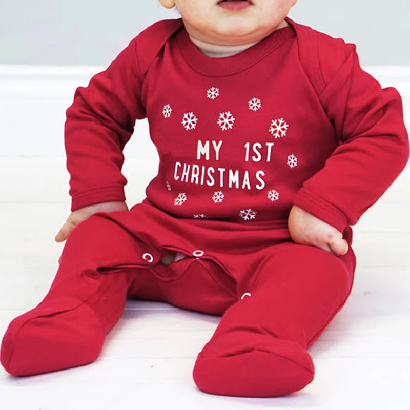 2018 My 1St Christmas Romper Baby Onesie Long Sleeve Red Jumpsuits