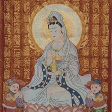 Китайская тибетская уникальная шелковая вышивка Tang card старая парча картина Гуаньинь Статуэтка домашний Декор Украшение чистая ручная работа