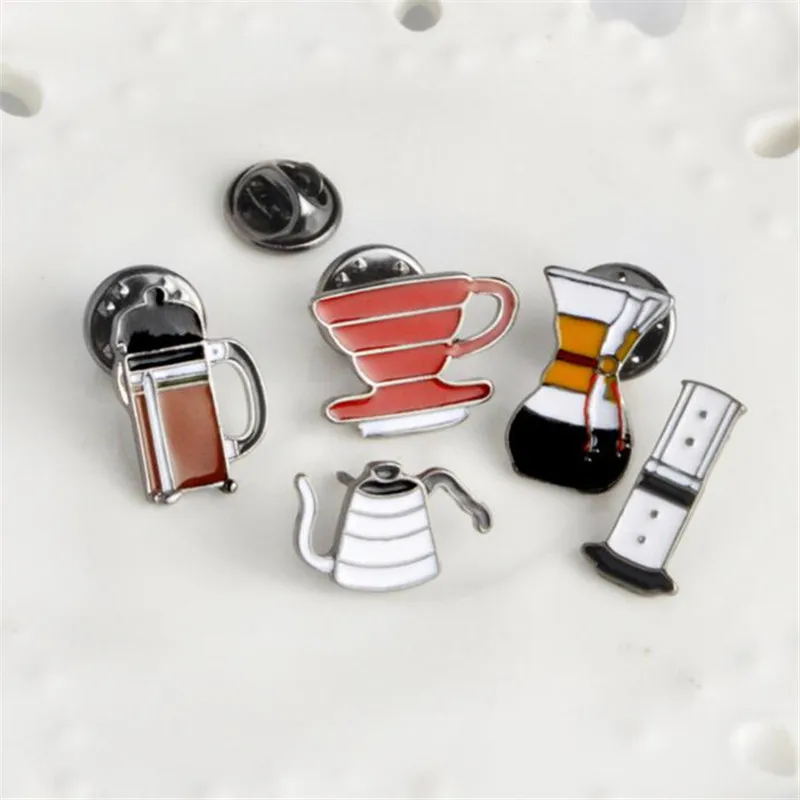 

wholesale 10pcs / lot fashion jewelry accessorie Metal Pot Philharmonic Filter Cup Coffee Chemex Brooch