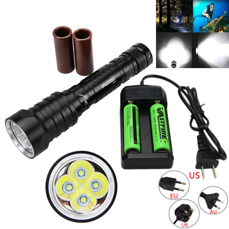

2000 LM 4X T6 LED Scuba Diving Flashlight Torch Underwater 100M Hunting Lamp with 18650 Battery +Charger